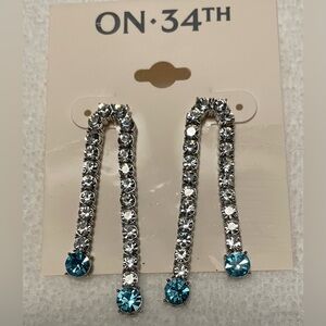 On 34th Cubic Zirconia Dangle Earrings with Blue Stone
